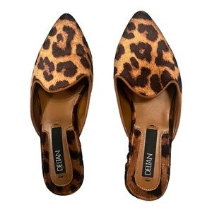 Deltan Luna Women's Velvet Leopard Print Pointed Toe Dress Mules Size 7